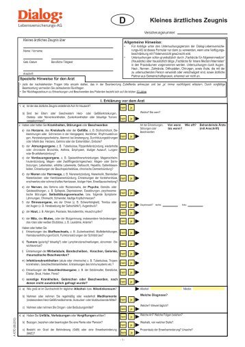 kleines Aerztliches Zeugnis - Dialog Lebensversicherungs-AG