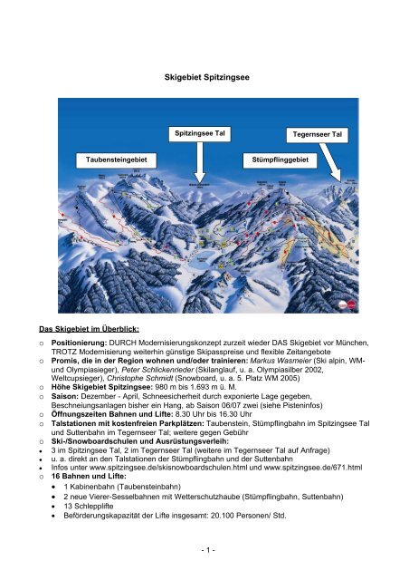 Fact-Sheet Skigebiet Spitzingsee - Schliersee