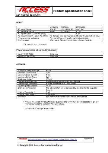 Product Specifications T0510-013 - Access Communications