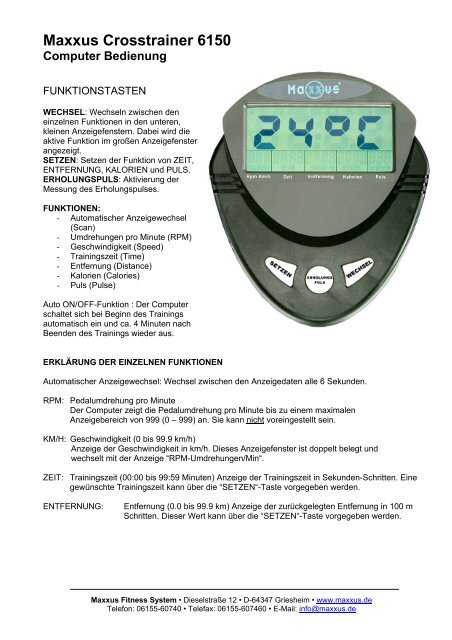 Maxxus Crosstrainer 6150 Computer Bedienung