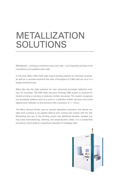 cSI PHOTOVOLTAIC SOLUTIONS - Manz