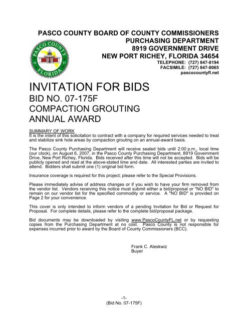 INVITATION FOR BIDS - Pasco County Government
