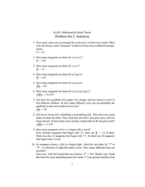 Problem Set 3: Solutions - Personal Pages - Denison University