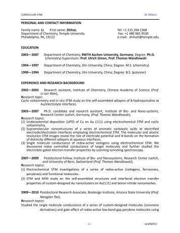 Dr. Zhihai Li's CV - Temple University