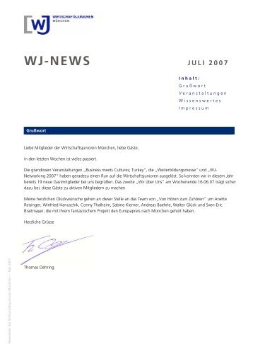 Newsletter der Wirtschaftsjunioren MÃƒÂ¼nchen - Juli 2007