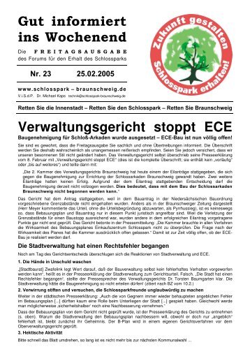 Verwaltungsgericht stoppt ECE - Schlossparkfreunde Braunschweig