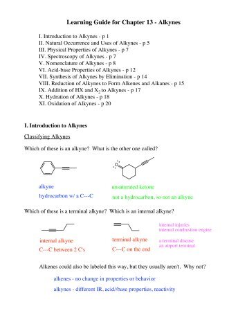 Learning Guide for Chapter 13 - Alkynes - Dixie State College
