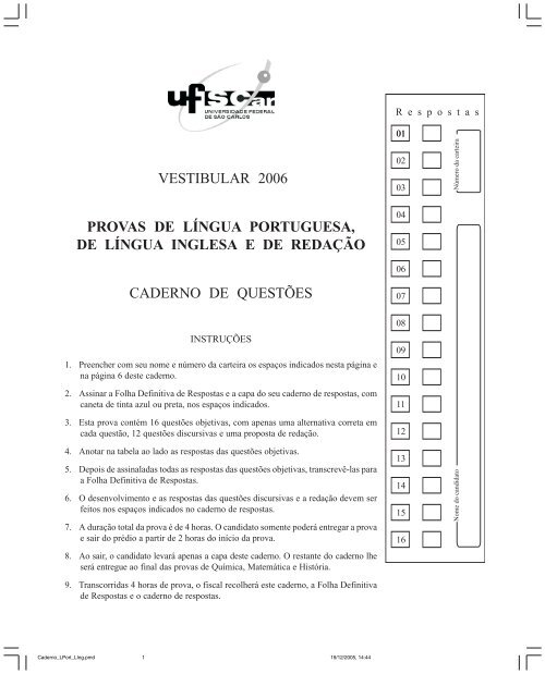 VESTIBULAR 2006 PROVAS DE LÃNGUA ... - Apoio Escola