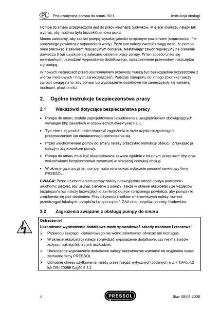 Pneumatyczna pompa do smaru 50:1 i systemy smarownicze - Pressol