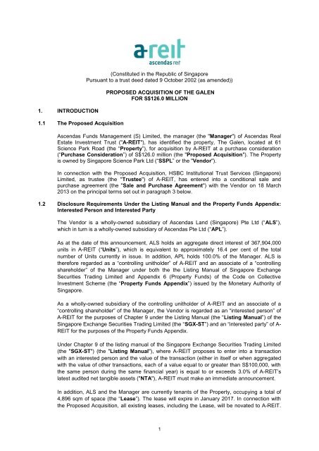 Announcement Ascendas Reit