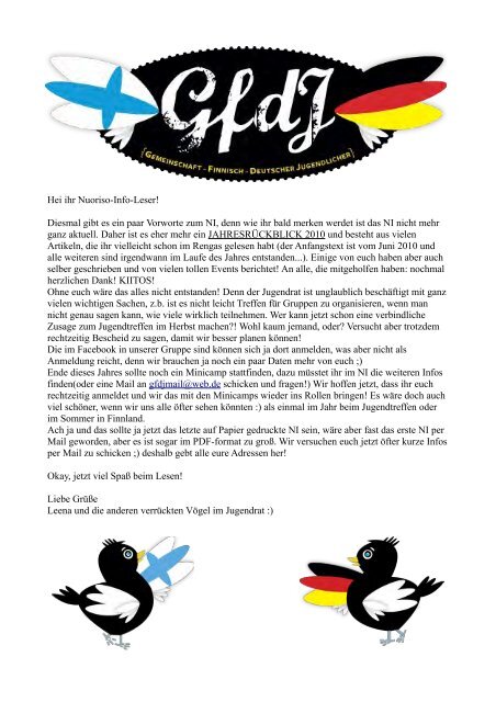Hei ihr Nuoriso-Info-Leser! Diesmal gibt es ein paar ... - Rengas