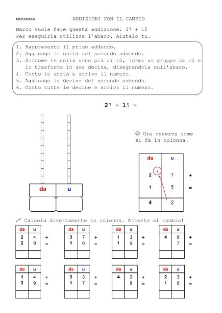 addizioni con il cambio - La Teca Didattica