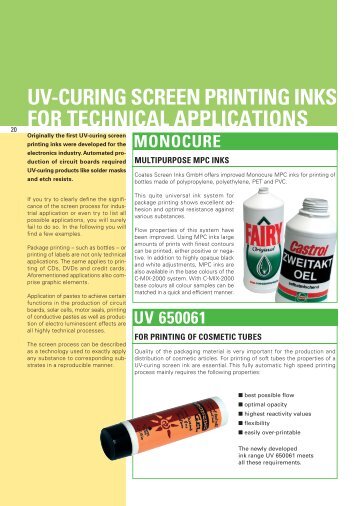 uv-curing screen printing inks for technical ... - Coates Screen