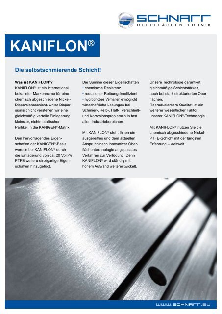 KANIFLON® Reduziert die Haftreibung ... - Heinrich Schnarr GmbH