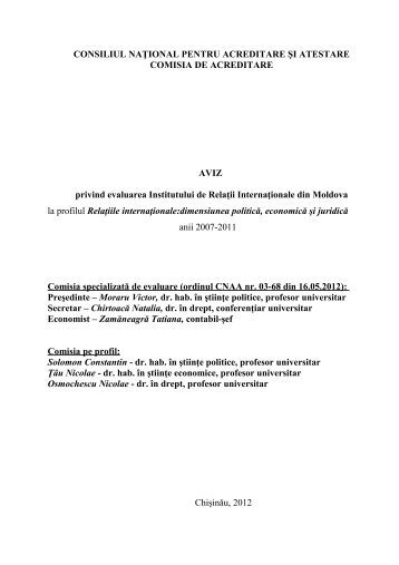 AVIZ privind evaluarea Institutului de Relatii Internationale din ...