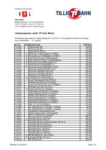 Tillig TT Verkaufspreisliste 2012 - auf kml-log