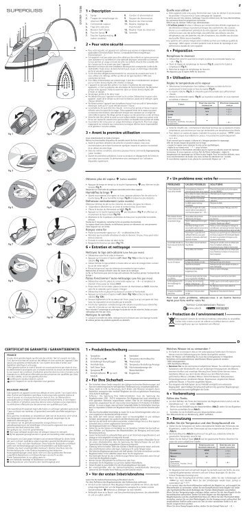 Mode d'emploi Fers Vapeur Supergliss - Calor