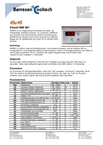 Eliwell WM 961 - BÃ¸rresen Cooltech AS