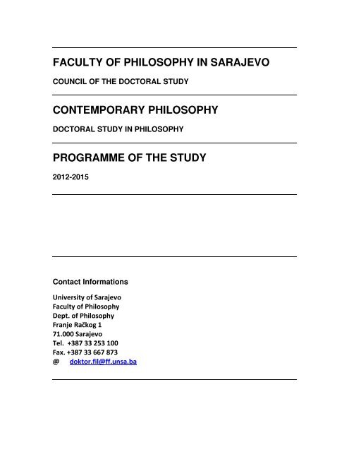 FACULTY OF PHILOSOPHY IN SARAJEVO CONTEMPORARY ...