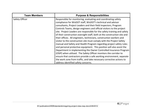 Mega Project Roles and Responsibilities Guidelines - Wisconsin.gov