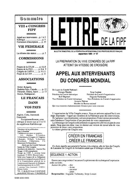 DE LA FIPF - Fédération Internationale des professeurs de français