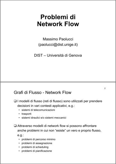 Problemi di Network Flow - Massimo Paolucci