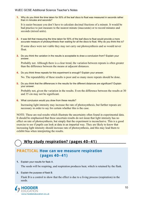 Teacher's notes and answers to questions in the book - Hodder Plus ...