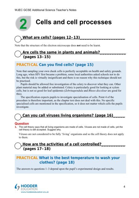 Teacher's notes and answers to questions in the book - Hodder Plus ...