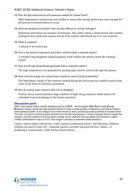 Teacher's notes and answers to questions in the book - Hodder Plus ...