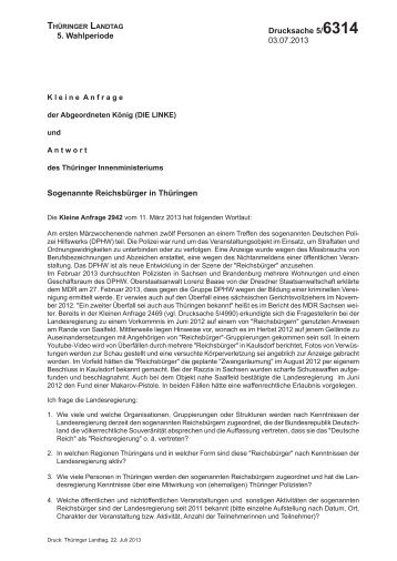 Kleine Anfrage und Antwort des Thüringer Innenministeriums