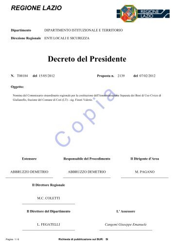 Decreto del Presidente - Regione Lazio