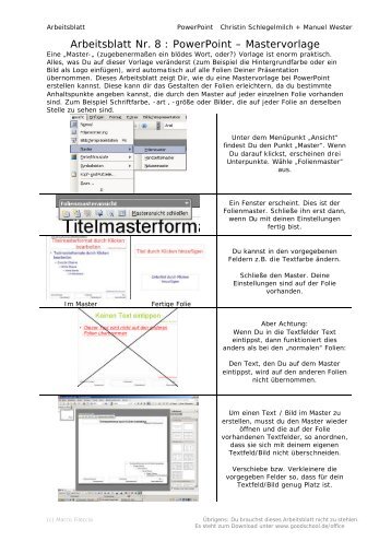 Arbeitsblatt Nr. 8 : PowerPoint â Mastervorlage - goodschool.de