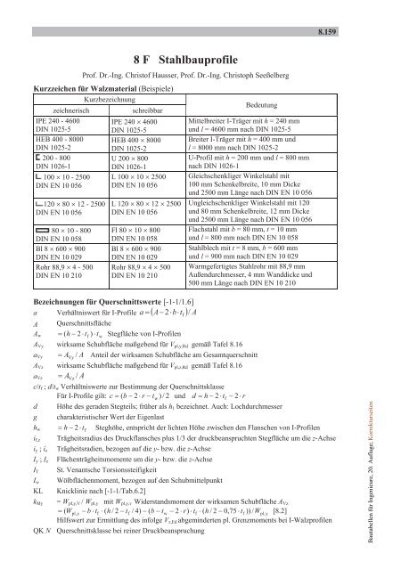 Schneider Bautabellen Pdf Free Download 8 F Stahlbauprofile - Schneider-Bautabellen.de