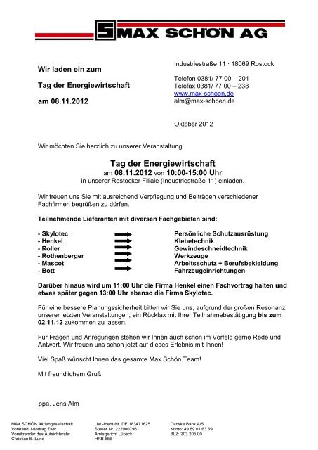 Tag der Energiewirtschaft in Rostock Um Antwort ... - Max Schön AG