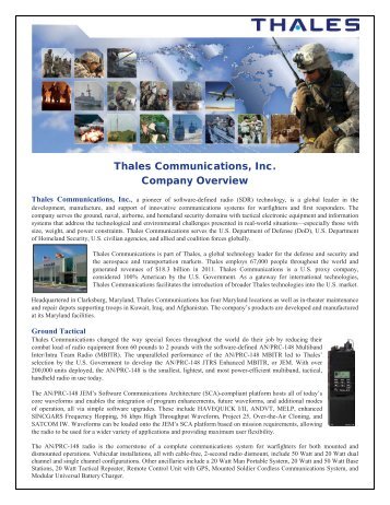 Company Overview - PDF Document - Thales Communications, Inc.