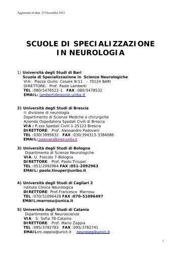 SCUOLE DI SPECIALIZZAZIONE IN NEUROLOGIA