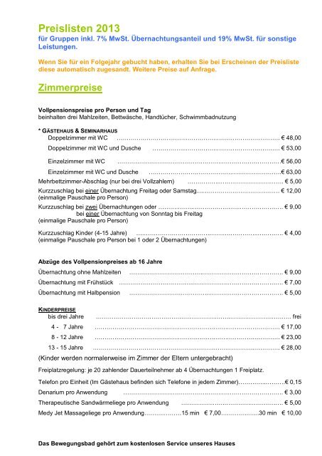 Preislisten 2013 - Schönblick