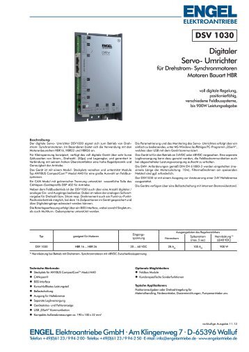 DSV 1030 Digitaler Servo- Umrichter - ENGEL - Elektroantriebe