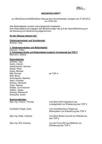 Niederschrift (öff. Teil) - Verbandsgemeinde Jockgrim