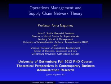 Operations Management and Supply Chain Network Theory