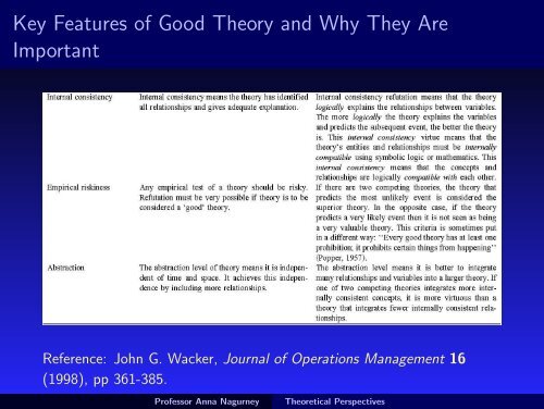 Operations Management and Supply Chain Network Theory