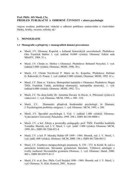 Prof Phdr Jia A Musil Csc Univerzita Palacka C Ho V Olomouci