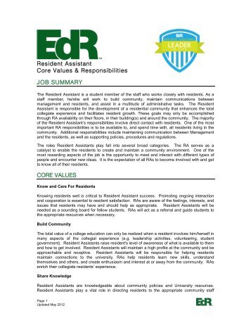 resident assistant job description resumes