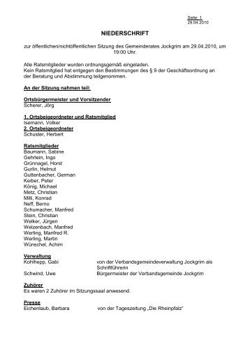 Niederschrift (öff. Teil) - Verbandsgemeinde Jockgrim