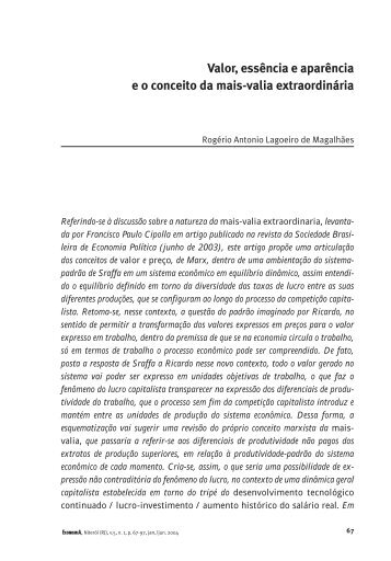 Valor, essência e aparência e o conceito da mais-valia ... - Anpec