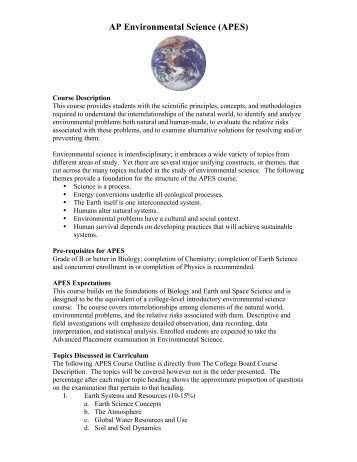 AP Environmental Science (APES) - Howard High