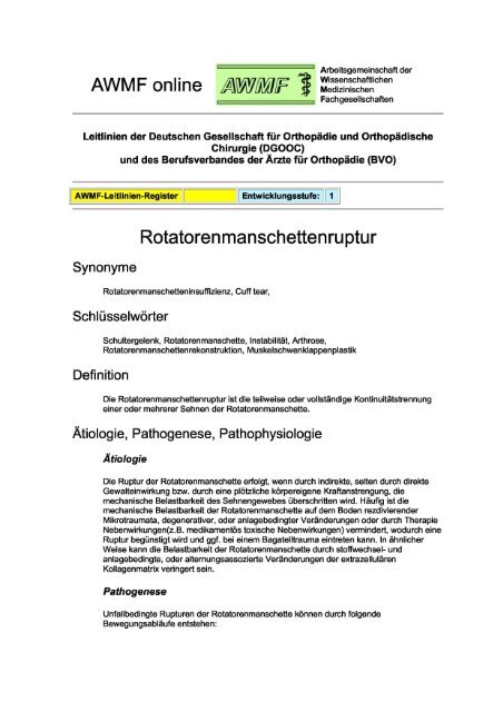 AWMF onlin e Rotatorenmanschettenruptur - Imb-fachverband.de