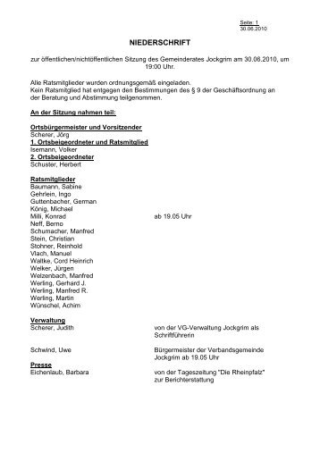 Niederschrift (öff. Teil) - Verbandsgemeinde Jockgrim