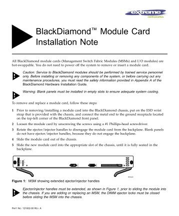 BlackDiamond Module Card Installation Note - Extreme Networks