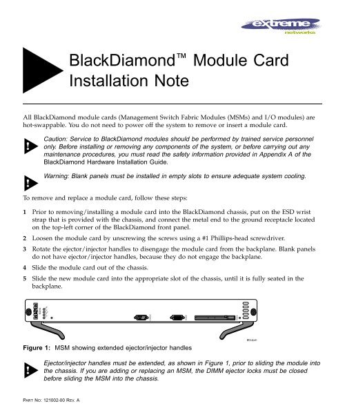 BlackDiamond Module Card Installation Note - Extreme Networks